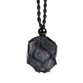 LERSUSI Natural unprocessed crystal raw stone hand woven rope adjustable necklace pendant for both men and women, Gemstone, Garnet