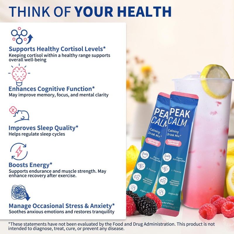 40 Count Peak Calm Cortisol Drink with Magnesium Glycinate, Ashwagandha,