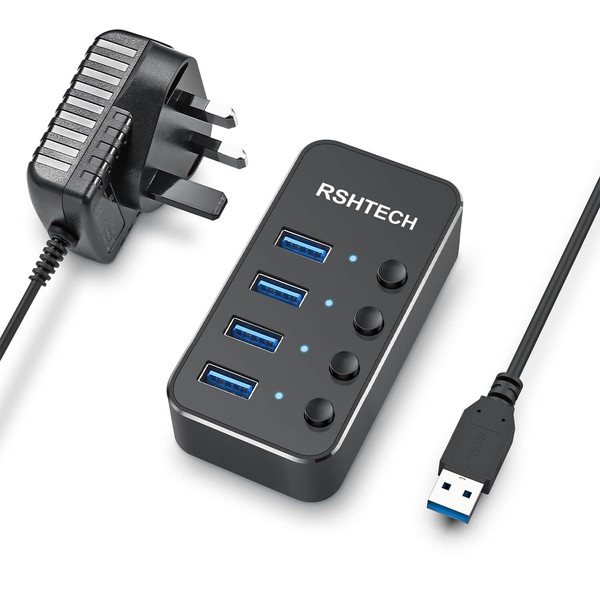 Powered USB Hub RSHTECH Aluminum 4-port USB 3.0 Hub with