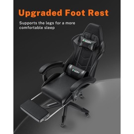 Bigzzia Gaming Chair with Footrest, Ergonomic Computer Game Chairs, Headrest and Lumbar Support, Adjustable Height, Reclining, Racing Style, and 360°Swivel Seat, Black