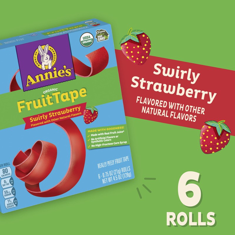 Annie's Organic Fruit Tape, Swirly Strawberry, Non-GMO and Organic Fruit