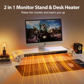 Nauttxon Desk Heater for Office 330W - 2 in 1 Monitor Stand Desk Heater with Timer 2 Heat Levels USB Ports - Quiet Keyboard Office Hand Warmer - White