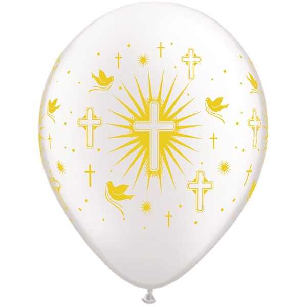 Qualatex 11" CROSS DOVES/GOLD INK LATEX, Pearl White