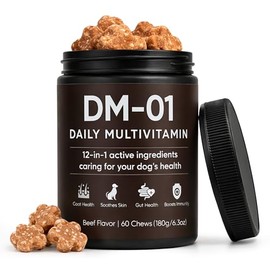 DM-01 Daily Multivitamin for Dogs - Advanced Hip & Joint Support, Boosts Immune System & Digestion, Promotes Skin, Coat & Organ System Health, Enhances Activity & Mood, 60 Chews (1)