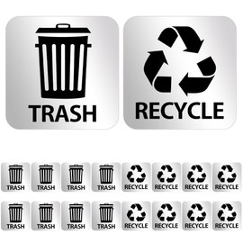 Bueake Pack of 16 Recycle Sticker for Trash Bins self Adhesive Vinyl for Kitchen, Home or Office Refuse Bin, Indoor/Outdoor use (Silver)