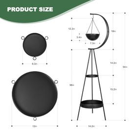 Airogym Plant Stand, Metal Plant Holder Indoor Outdoor, Modern Iron Flower Pots Rack, Multifunctional Planter Display Shelf with Hanging Planters for Garden Patio Room, Corner Balcony Decor (Black -2 Tier)