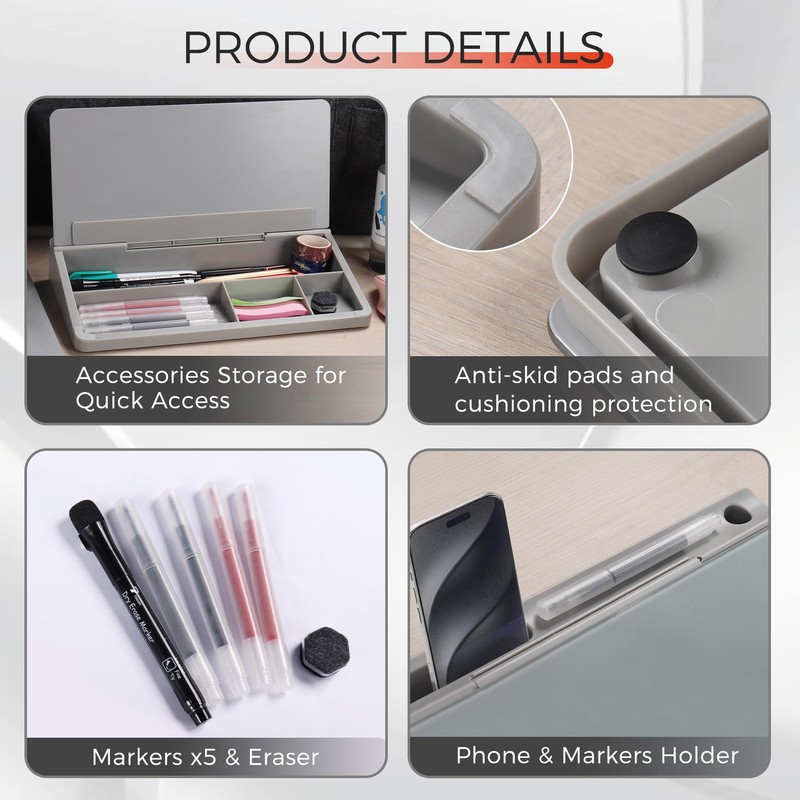 TOWON Small Compact Glass Desktop Whiteboard with Storage – 12