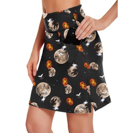 COOrun - Falda deportiva para mujer, con bolsillos, hasta la rodilla, pantalones cortos integrados, falda informal para entrenamiento de golf, tenis (XS-3XL), Patrón de Halloween de tinta, M