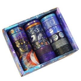 wenrescry 19 Rolls Washi Tape Set - Starry Sky Masking Tape for DIY, Scrapbooking, Journaling & Decoration, Colourful Tape with Glitter and Vintage Motifs