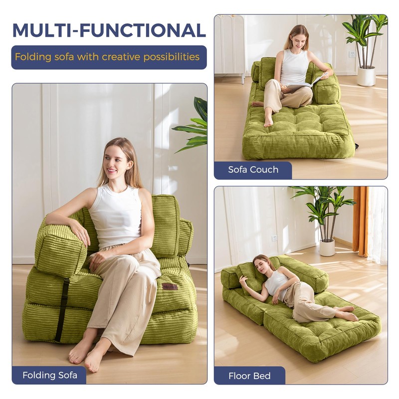 MAXYOYO Folding Sofa Bed, L-Shaped Convertible Sofa Bed with Armrest