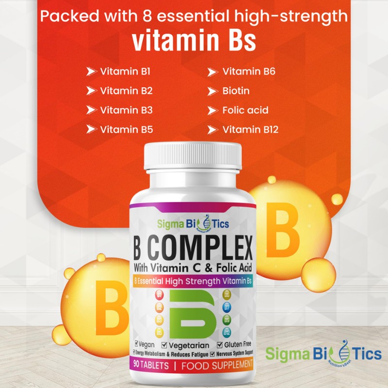 SigmaBiotics 8 B Complex Vitamins, B12, Vitamin C - Folic