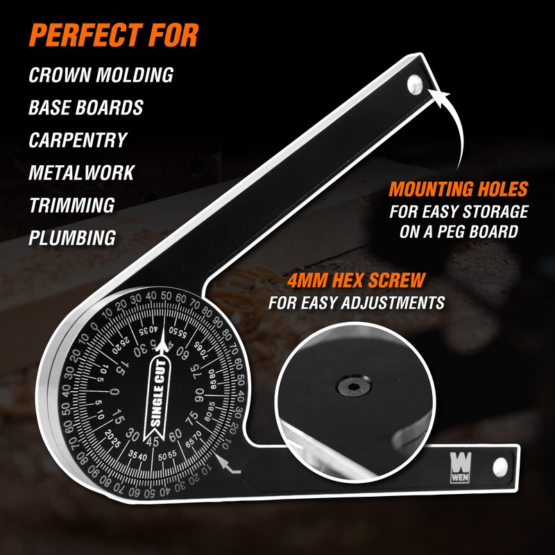 WEN Miter Saw Protractor, 7.25-Inch Aluminum Alloy with Laser-Engraved Scaled