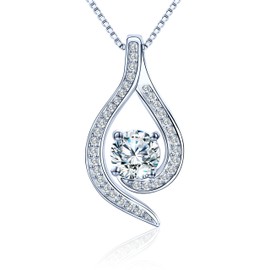 Oroveo Platinum Plated Sterling Silver Teardrop Necklace Gift for Women Birthstone Necklace Gift for Her Birthstone Zirconia Anniversary Present for Wife Birthday (Diamond - April)