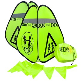 HECKBO 2 x Pylons Caution Children's Sign Playing Pylons Pylons + Bunting – Children Road Pylons Children Safety Pop Up Set
