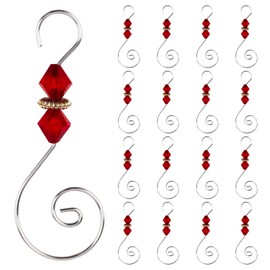 INCREWAY Wire Ornament Hooks, 30 Pcs Silver S-Shaped Christmas Tree Hanger Hooks Metal Decoration Hooks with Red Rhombus Crystal Beads for Party, Home Decor (Silver Hook & Red Bead)