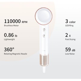 Tideway High-speed Hair Dryer PRO  M01 Brushless Motor & Ionic Technology  4 Temperature Settings Thermo Control Technology Ergonomic Design Brushless Motor & Ionic Technology  4 Temperature Settings Thermo Control