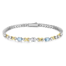 FANCIME Birthstone Tennis Bracelet for Women, 925 Sterling Silver Double Aquamarine Tennis Jewellery Anniversary Birthday Gifts for Her Mom Wife Girlfriend Women, 7.3 inch