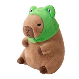 Ditucu Cute Capybara Plush Pillow with Wearable Frog Hat Stuffed Animal Capibara Plushies Toys Gifts for Kids Brown 13.7 inch