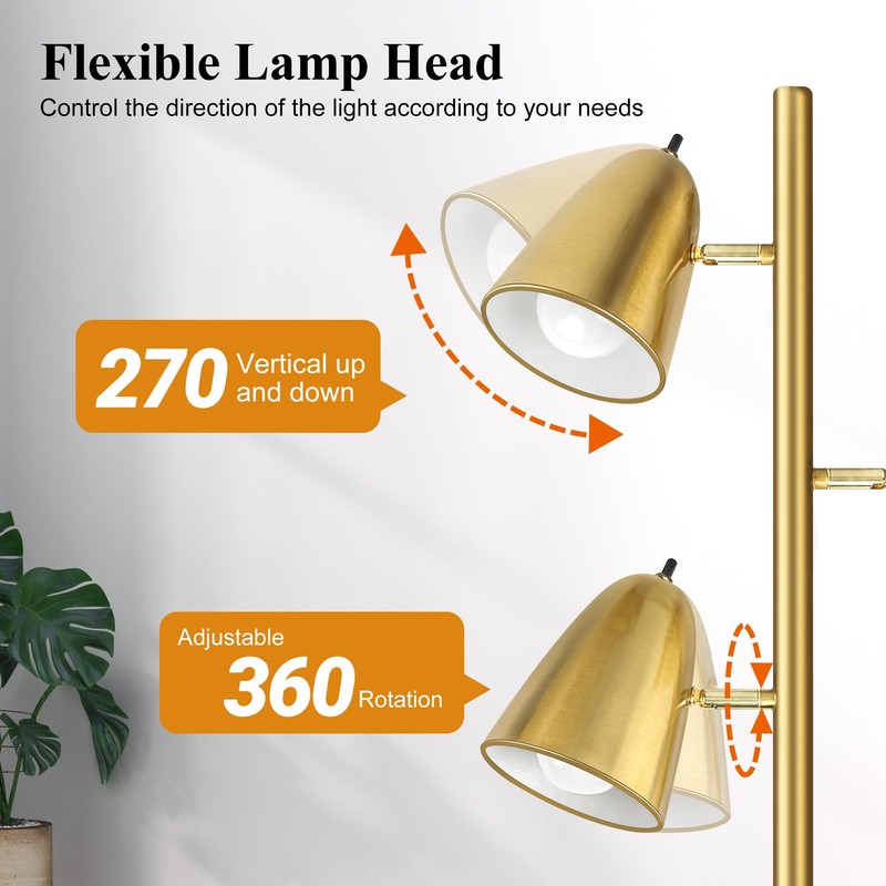 QiMH Tree Floor Lamp with 3 Light Bulbs, Standing Tall