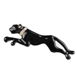 Alilang Golden Tone Clear Crystal Collar Shiny Black Panther Cougar Painted Enamel Brooch Pin