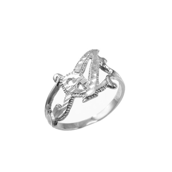 Sparkle-Cut Letter Initial Script Ring In Sterling Silver (Letter A,