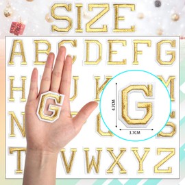 Iron On Letters, 52 Pcs Letter Patches with Ironed Adhesive, Decorate Iron on Letter Patches, Alphabet Embroidered Patch A-Z for T-Shirts, Jeans, Jackets, Socks, Bags, DIY Accessories etc (Gold)