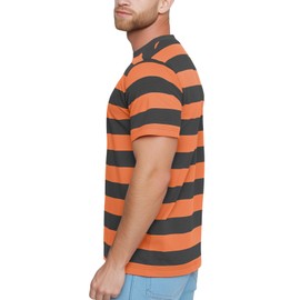 Zengjo Striped Shirts for Men Short Sleeve Wide Stripe Retro Tees (Orange Gray,S)