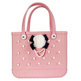 QTMY 20 PCS Pearls Flower Charms for Bogg Bag Accessories Rubber Beach Bag, Boho Purse Charms,32