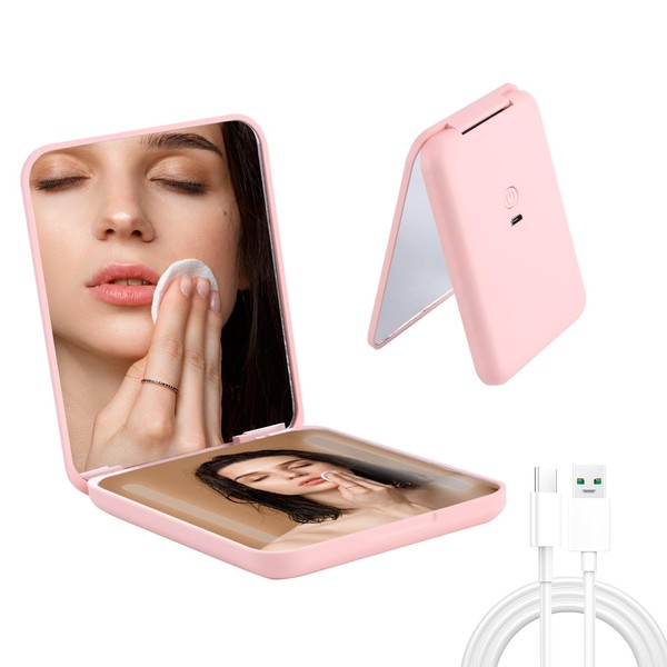 Rechargeable Pocket Mirror, Double Sided 1X/3X Magnification Compact Vanity Mirror,