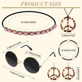 Batiyeer 6 Pcs Hippie Costume Accessories Set, Boho Peace Sign Daisy Flower 60s 70s Party Favors Decorations for Groovy Party Girls(Leopard)