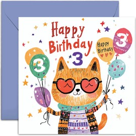 3rd Birthday Card for Boy Girl - Fun Dog Birthday Card for 3 Year Old Girl or Boy - Cute and Sweet Age 3 Birthday Cards - Art Card - Grandson Granddaughter Niece Nephew