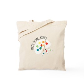 CafePress Learn Create Grow Tote Bag Reusable Natural Beige Canvas Shopping Bag
