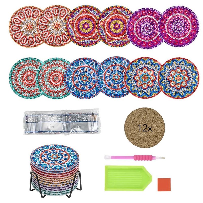 Ideen mit Herz 12 Diamond Painting Coasters with Metal Stand