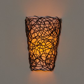 It's Exciting Lighting IEL-2100 Shade with Wicker and Flicker Sconce, White Shade With Black Wicker, Battery Operated, Lightweight And Mobile