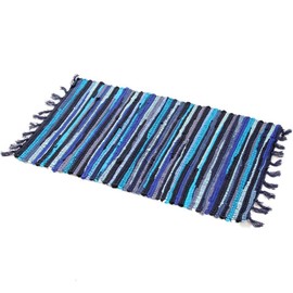 Chindi trapo Alfombra, lavable a máquina. Reversible de Algodón trapo alfombra tejida a mano Multi Color rayas zona alfombra piso alfombra para recámara, salón, cocina y sala de lavandería, Azul, 1
