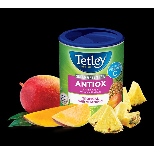 Tetley SUPER GREEN TEA, Antioxidant Tropical with Vitamin C / 20 Tea Bags