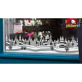 Christmas Window Sticker Decoration - Christmas Winter Snow CityScape Window Border - Seasonal Window Cling Display - 1 Metre - Large