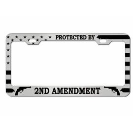 Protected by 2Nd Amendment Style Heavy Duty Metal License Plate Frame/Car Accessories Auto License Plate Frame Car Tag Holder Cover