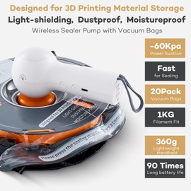 Filament Storage Bags Kit with Electric Vacuum Pump - Rechargeable, 20 Pcs Light-Proof Vacuum Sealed Bags for 3D Filament with 4 Clips, Spool Sealing for Keeping Filament Dry and Clean (13.4*12.6in)
