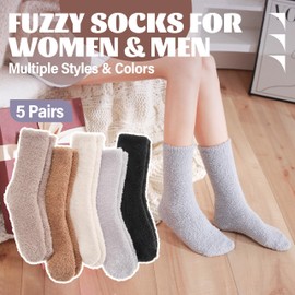 ANTSANG Fuzzy Socks for Women Men Slipper Fluffy Cozy Warm Winter Thick Plush Crew Socks 5 Pairs(Plain I,M)
