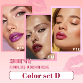 3Pcs Metallic Lipstick for Women,Lightweight Glitter Sparkling Liquid Lipsticks,Shimmer Lip Gloss Stain Long Lasting Waterproof Smudge Proof Non-Drying 24 Hour Full Coverage Lip Makeup,Vegan