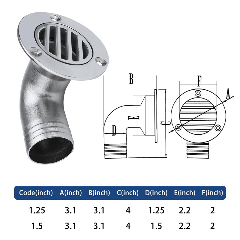 YANYUCB Boat Deck Floor Drain Fittings,Marine Grade 316 Stainless Steel
