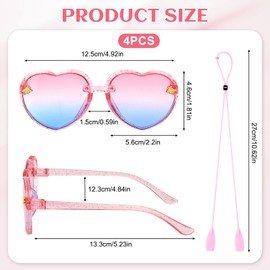 Leikedun 4Pack Kids Heart Sunglasses Stylish Kids Sunglasses with 4 Adjustable Anti Loss Straps Cute Eyewear Party Accessories UV Protection for Girls Boys Outdoor Beach Holiday
