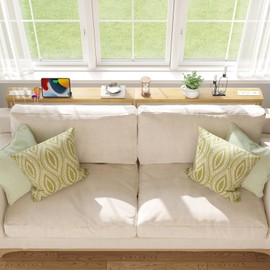 ELYKEN 2 Pack 5.9" Narrow Console Sofa Table with Power Outlets, 5.9" Dx39.4 Wx31.1 H Bamboo Behind Couch Table with Charge Station, Natrual