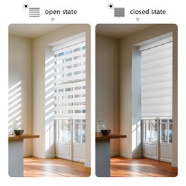 AOSKY Cordless Zebra Blinds for Windows Pull Down Roller Window Shades Dual Layer Light Filtering Privacy for Day and Night, Free-Stop Door Shades for Home Easy to Install (34" W X 72" H, White)