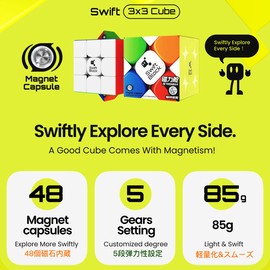 GAN Swift Block 355S Competition Cube, 3x3x3, Built-in Magnets, Smooth Rotation (Visible Magnet Bin / Genuine), Sub Brand of GANCUBE Magnetic Capsule, Everyday Play Quality, 3x3, International Standard Coloring, Stickerless
