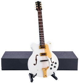 Dselvgvu Wooden Miniature Electric Guitar with Stand and Case Mini Musical Instrument Electric Guitar Replica Collectible Figurines Model Home Decoration Display Ornament (7.09"x2.83"x0.47")