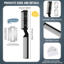 5 Pieces Razor Comb for Dogs Hair Grooming Trimmer Comb for Pet Razor Comb with 25 Extra Blades Manual Dog Hair Trimmer Comb Double Edge Razor for Dogs (Black)
