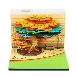RSLIPIN 3D Memo Pad Tree House,Four Season Tree 240 Sheets Paper Carving Art Notepad with Pen Holder 3D Non-Stick Sticky Note DIY Paper Notes Creative Decorative Gift