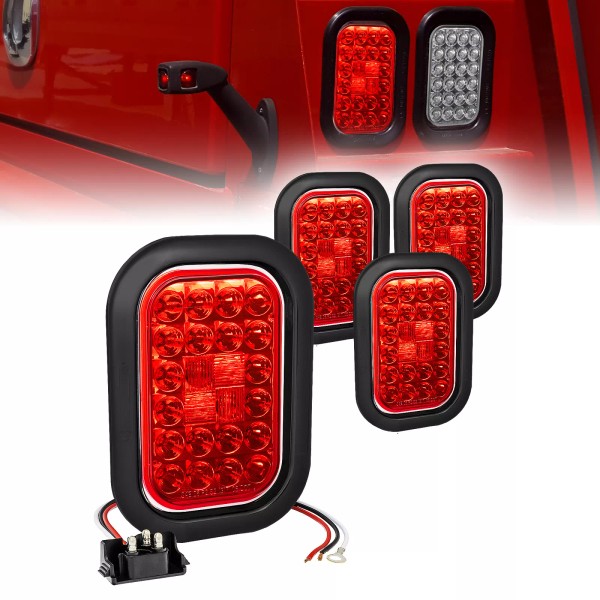 TRUE MODS 4pc Red 5" x 3" Rectangular 24 LED